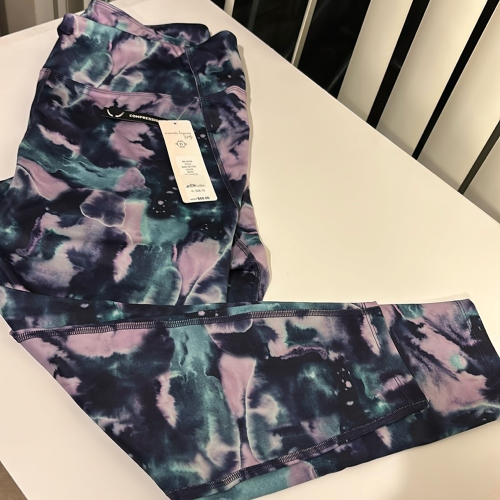 NANETTE LEPORE Play High Waist DYE Effects Compression Leggings Multicolor NWT